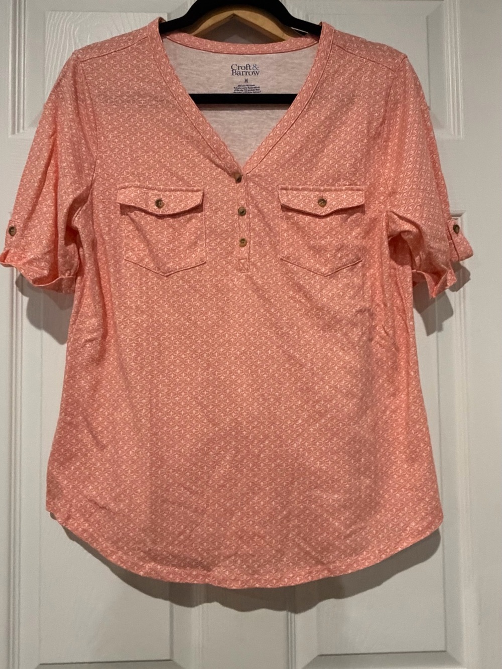 croft & barrow Coral Pink V-Neck Button Front Tunic